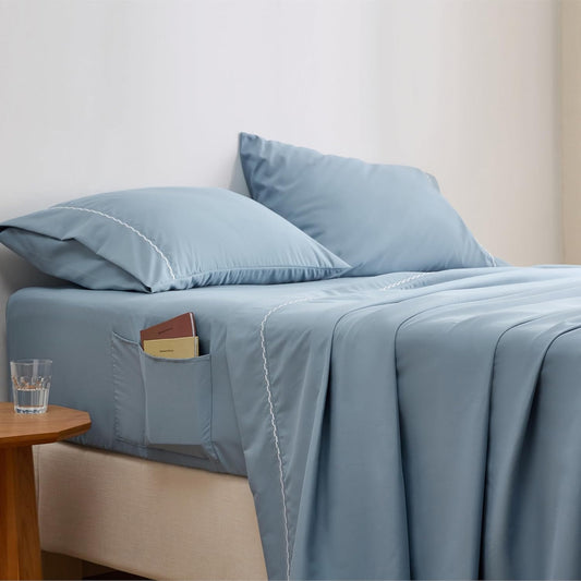 Bedsure 3/ 4pcs King Sheet Set with Side Pocket - Soft & Convenient Bed Sheet Set, Home Bedding Peachskin Bedsheets, Breathable Resistant to Wrinkle Deep Pocket Sheet, Fade-Resistant, Easy Care