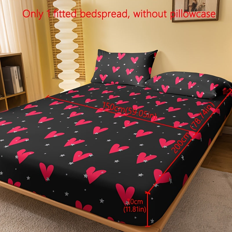1pc Brushed Fitted Sheet, Soft Comfortable Heart Print Bedding Fitted Sheet, For Bedroom, Guest Room, With Deep Pocket, Fitted Bed Sheet Only, Without Pillowcase