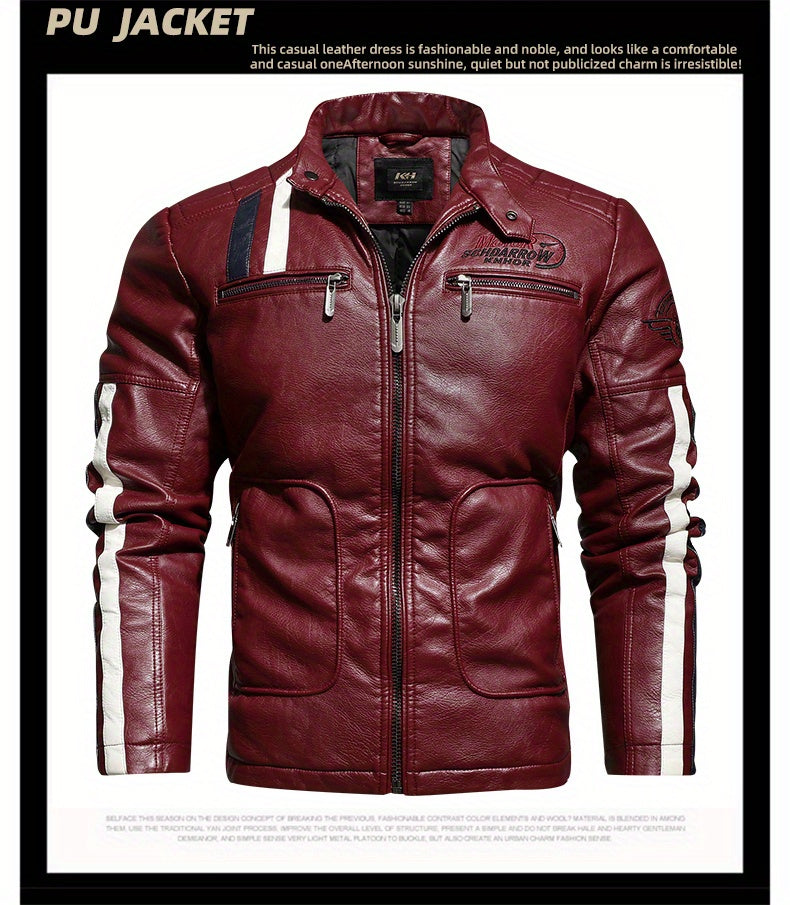 Men's Racing Suit Color-Blocking Jacket Motorcycle PU Jacket