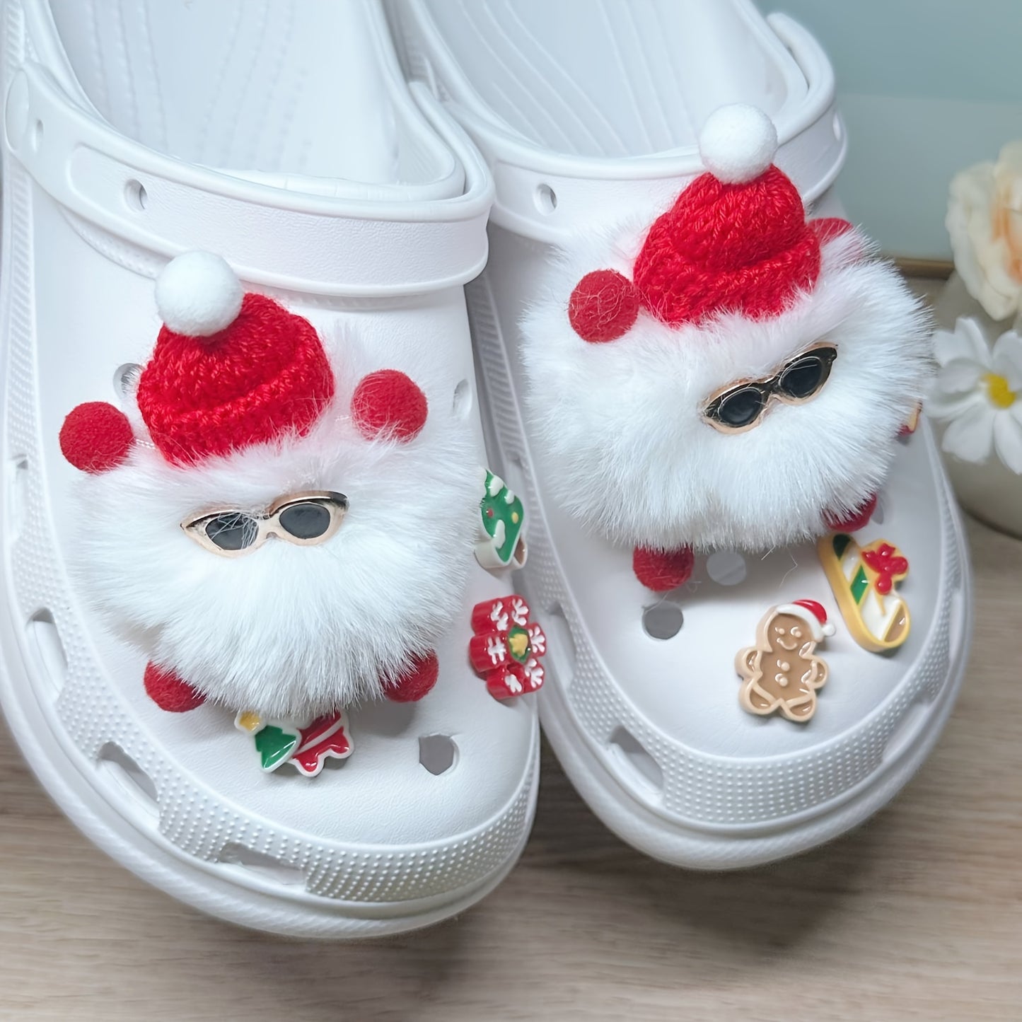 8pcs Christmas Plush Shoe Charms For Clogs, Sandal Decoration, DIY Accessories