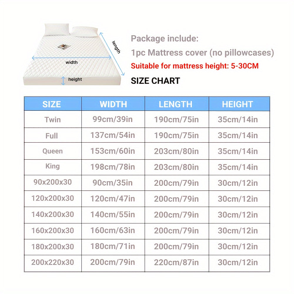 1pc Waterproof Mattress Cover, Soft and Comfortable Thick Bed Sheet, Breathable Dust-proof Urine-proof Quilted Mattress Protector, Suitable for Bedroom, Guest Room, White/Dark Blue/Dark Green/Gray