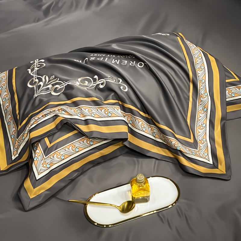 Luxurious European-style Brushed Four-piece Set Of Bedding For Autumn And Winter, With A Palace-style Duvet Cover, Bed Sheet, And Pillowcases.