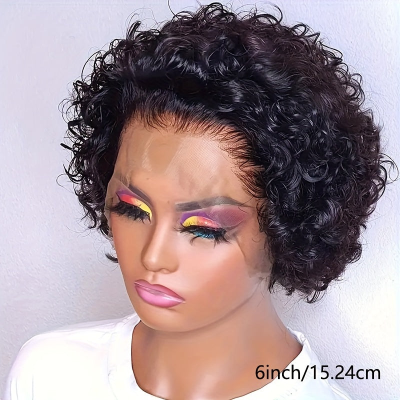 Brazilian Pixie Cut Wig Human Hair 13X1 Short Curly Lace Front Wigs Human Hair Short Curly Wigs For Women Human Hair (6inch 1B#)