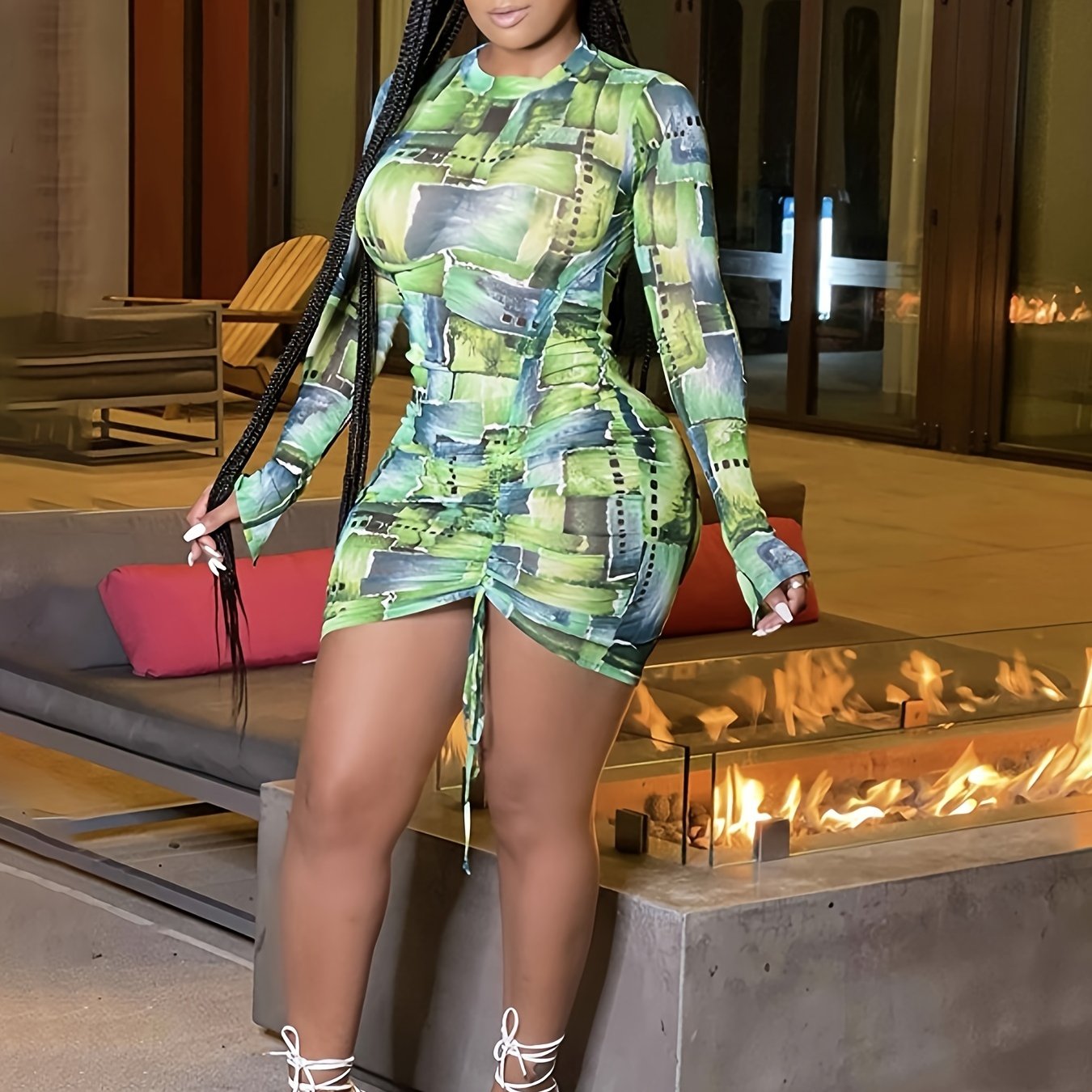 Bodycon Party Dress Women Festival Clothing Long Sleeve Drawstring Elegant Mini Dress Night Club Sexy Dress Vestidos