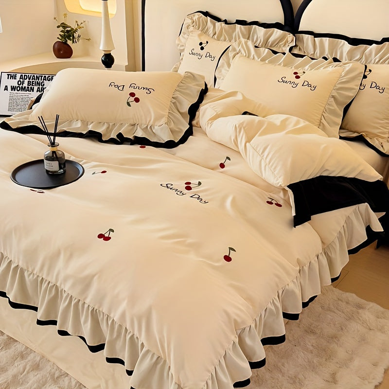 Light Luxury High-end Jacquard Embroidered Lace Four Piece Bedding Set, Suitable For Weddings And All Seasons, Including One Duvet Cover, One Bed Sheet, Two Pillowcases, Without A Core