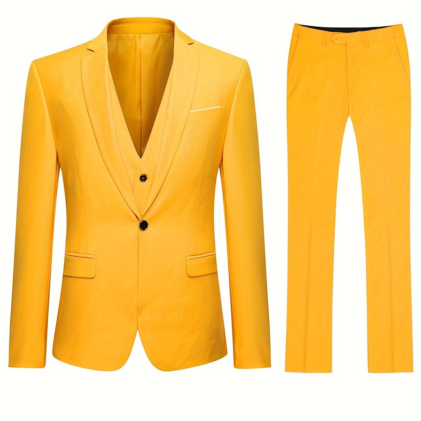 Impeccable Mens 3-Piece Suit Set - Sharp One-Button Jacket, Elegant Vest & Pants - Perfect for Business Dinners & Wedding Parties - Stylish Formal Wear