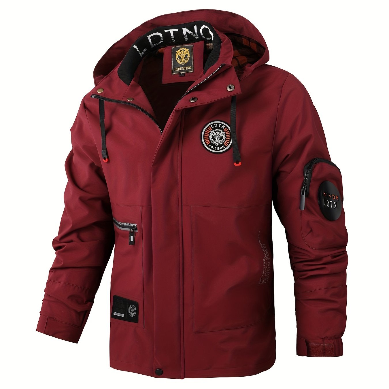 Mens Waterproof Zipper Pocket Hoodie Jacket - Stylish Drawstring Hood, Stretchy Comfort, Water-Repellent for Spring & Fall Outdoors