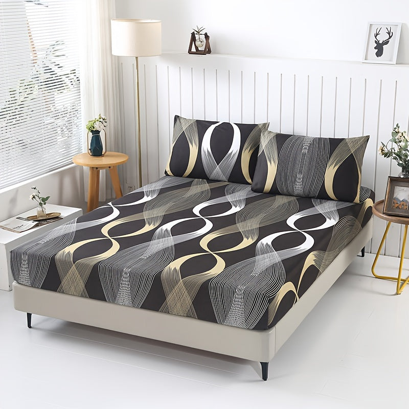 High-end Fleece 3pcs Bed Sheet Set - Skin-friendly Comfortable Plant Geometric Floral - 1pc Bed Sheet + 2pcs Pillowcase No Filling