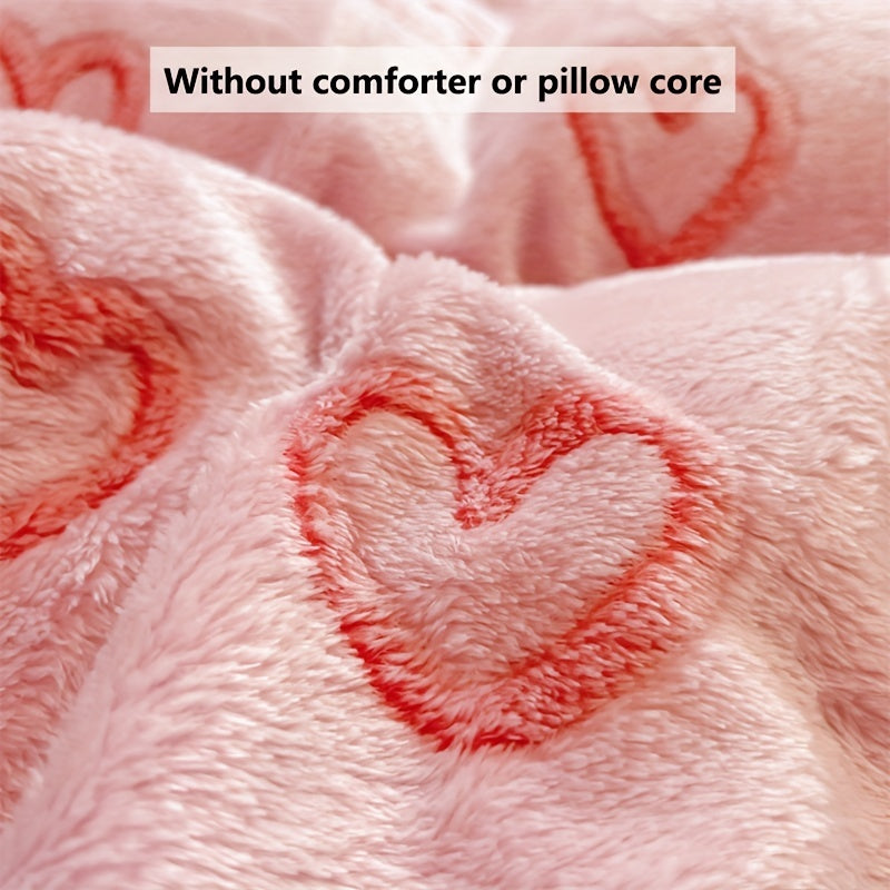 3pcs autumn and winter thickened double-sided warm velvet love, butterfly, bow, gravure pattern snowflake velvet kit, (1 quilt cover, 2 pillowcases, no bed sheet, quilt and pillow), bedding, very suitable for bedroom and dorm