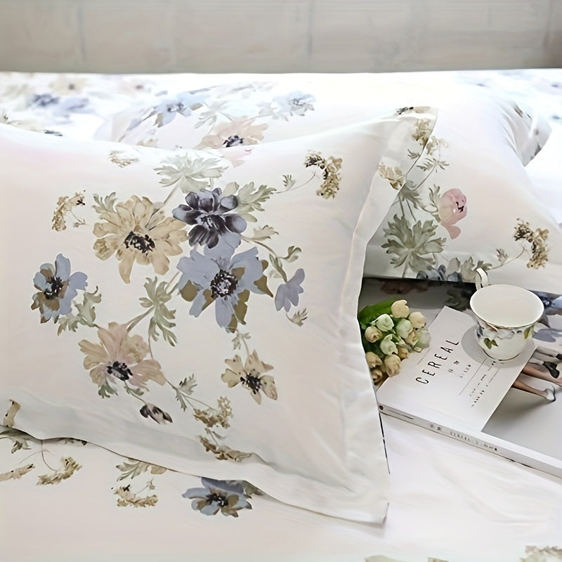 4-Piece White Floral Shabby Chic Bed Sheet Set - 100% Soft Cotton, Breathable, Hypoallergenic, and Gentle on Skin - Luxurious Bedding for a Comfortable Sleeping Experience