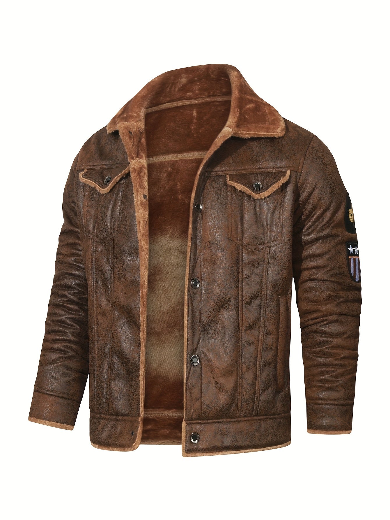 Men's Casual Polyester Jacket with Faux Lining, Solid Color, Long Sleeve, Single Breasted Placket, Non-Stretch Fabric, Regular Length, with Pockets - Daily & Casual Wear, Chilly Weather Apparel | Subtle Embellished Jacket | F
