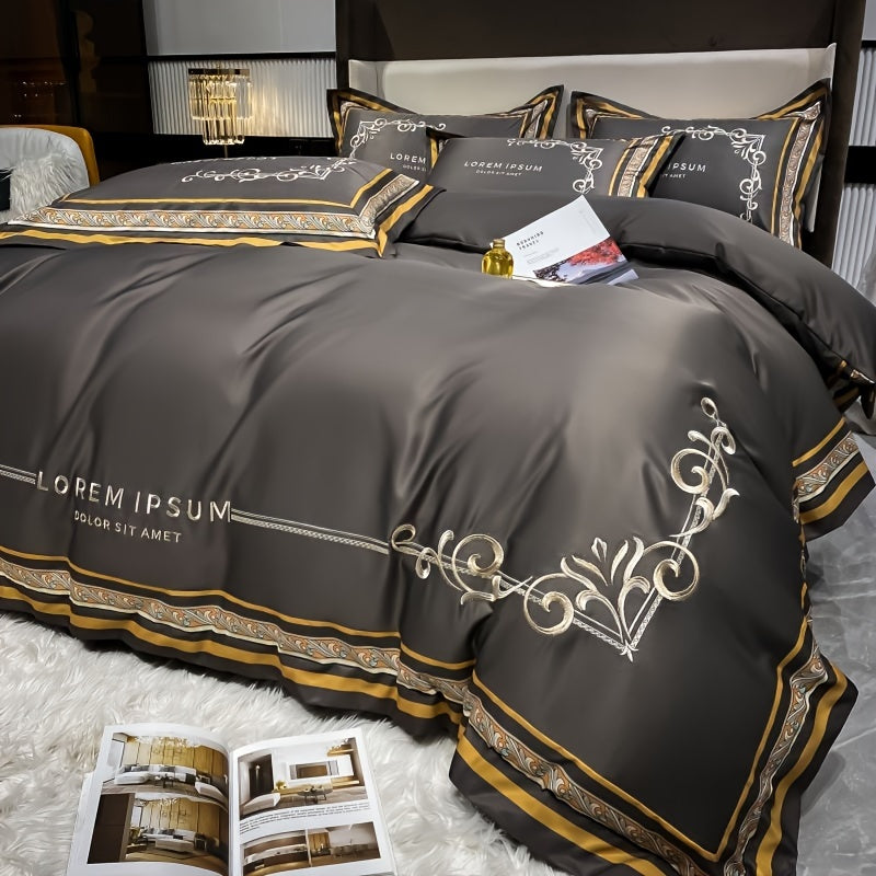 Luxurious European-style Brushed Four-piece Set Of Bedding For Autumn And Winter, With A Palace-style Duvet Cover, Bed Sheet, And Pillowcases.