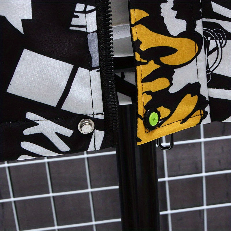 Spring And Autumn Men's Fashion Graffiti Mid Length Windbreaker Popular Hooded And Handsome Men's Jacket Popular Versatile Men's And Women's Same Windbreaker Jacket