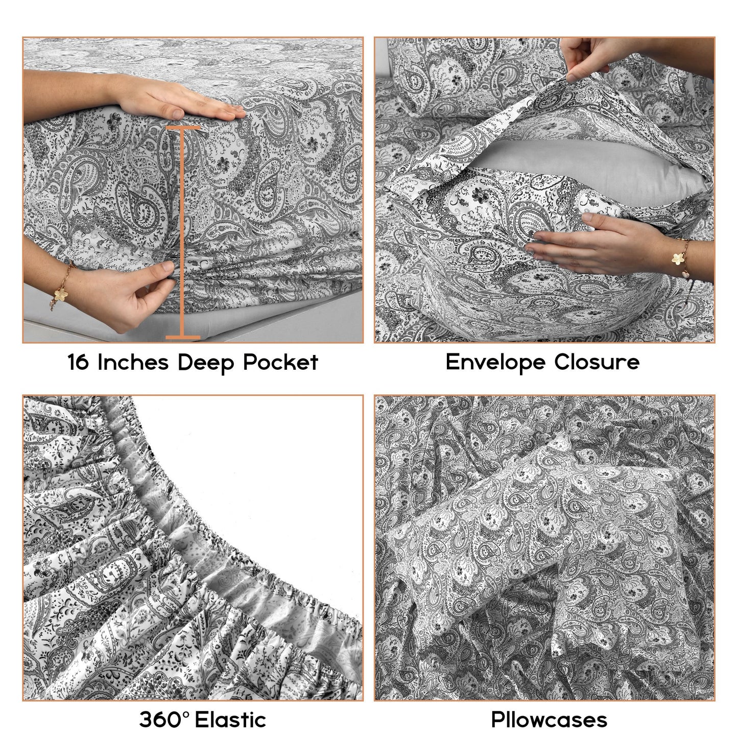 Lux Decor 6 Pieces Paisley Bed Sheet, Breathable Hotel Style Sheets, Microfiber Sheets Deep Pockets, Easy-Fit, Soft & Wrinkle Free Oeko-Tex Cooling Bed Sheets