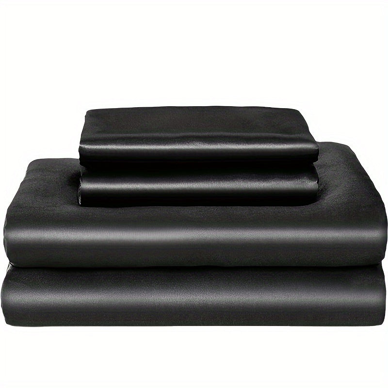 3pcs 100% Polyester Satin Bed Sheet Three-Piece Set [1 Sheet 2 Pillowcase (Coreless)] Skin-friendly Soft And Silky Fabric Student Dormitory Daily Home Bedding Mattress Protector All Year Round Machine Washable No Shrinkage No