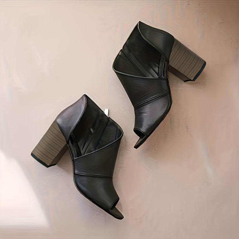 Chic Womens Cut-out Heel Sandals - Peep Toe, Side Zipper Closure, Stable Block Heel - Fashion-forward Stacked Look, Perfect for Stylish Outfits