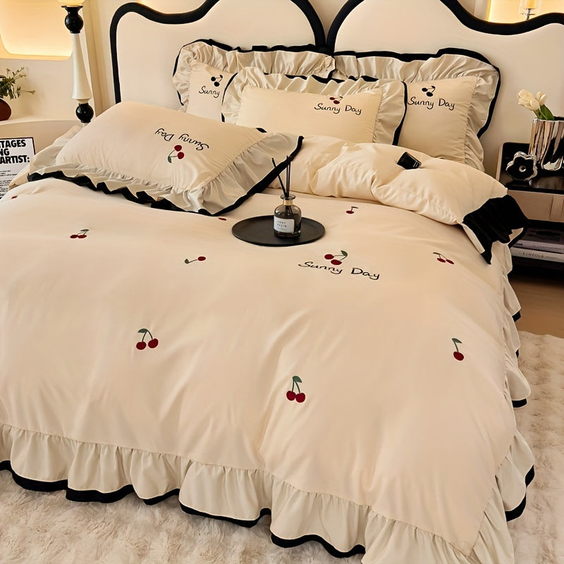 Light Luxury High-end Jacquard Embroidered Lace Four Piece Bedding Set, Suitable For Weddings And All Seasons, Including One Duvet Cover, One Bed Sheet, Two Pillowcases, Without A Core