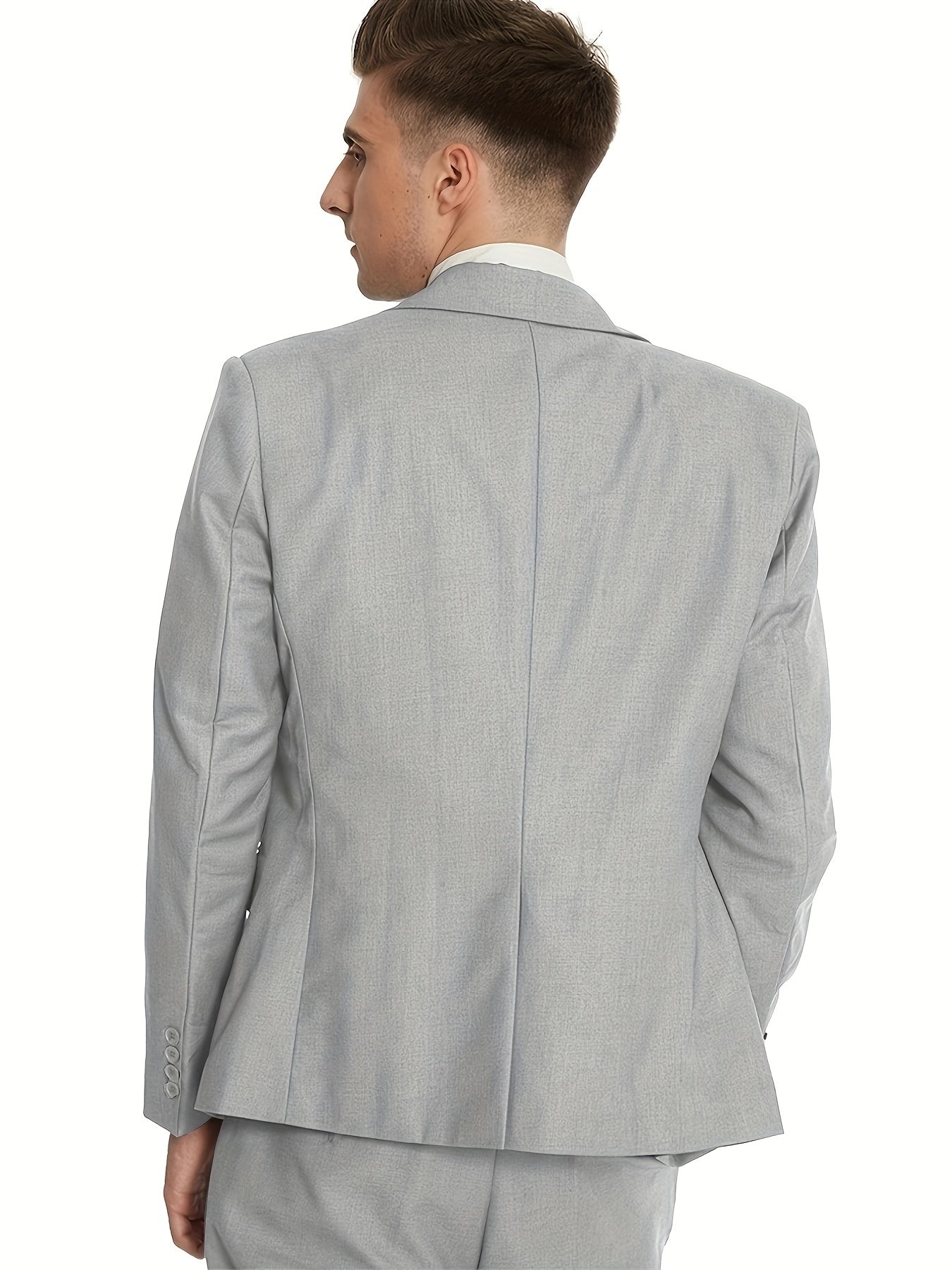 Formal 3 Pieces Set, Men's Peak Lapels Suit Jacket & Single Breasted Vest & Dress Pants Suit Set For Business Banquet Wedding Party