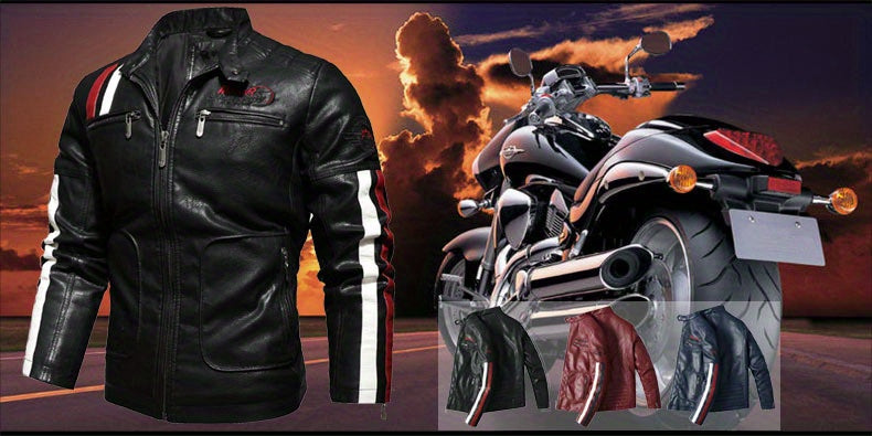 Men's Racing Suit Color-Blocking Jacket Motorcycle PU Jacket