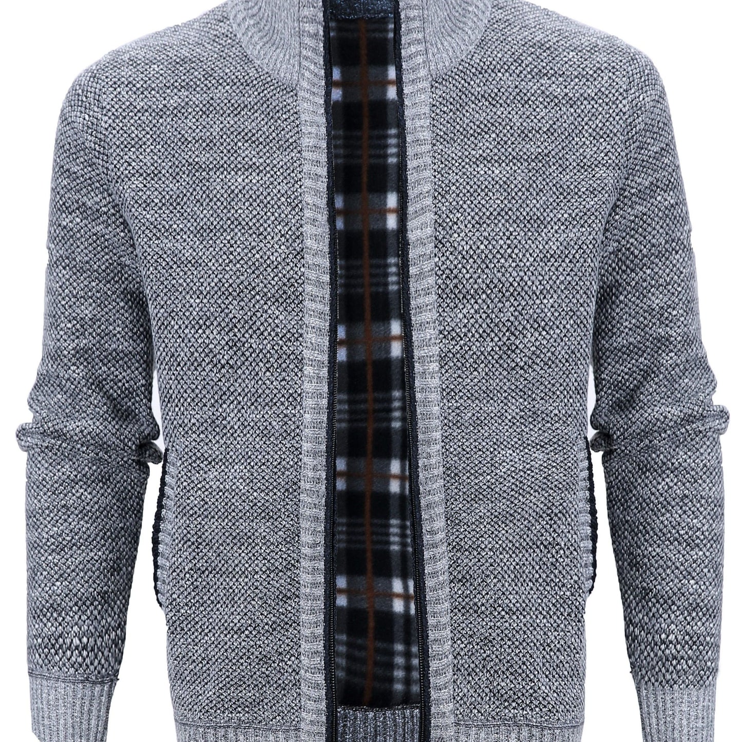 Warm Zip Up Jacket Sweater, Men's Casual Lapel Solid Color Cardigan For Fall Winter