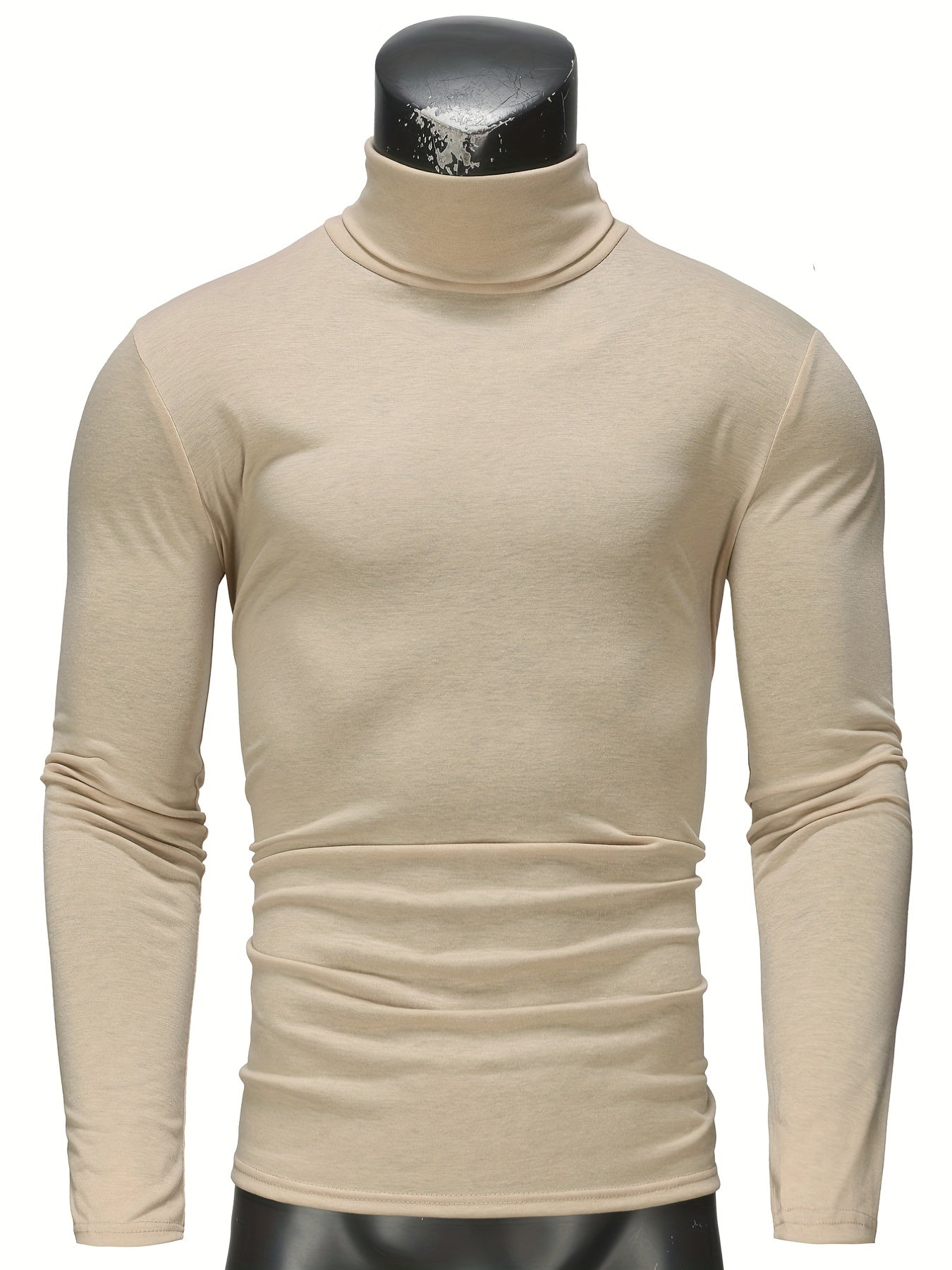 Long-Sleeved Multicolor Turtleneck Shirt for Men - Soft Medium Stretch Polyester Fabric, Regular Fit, High Neck Collar, Machine Washable, Perfect for Spring and Fall Seasons