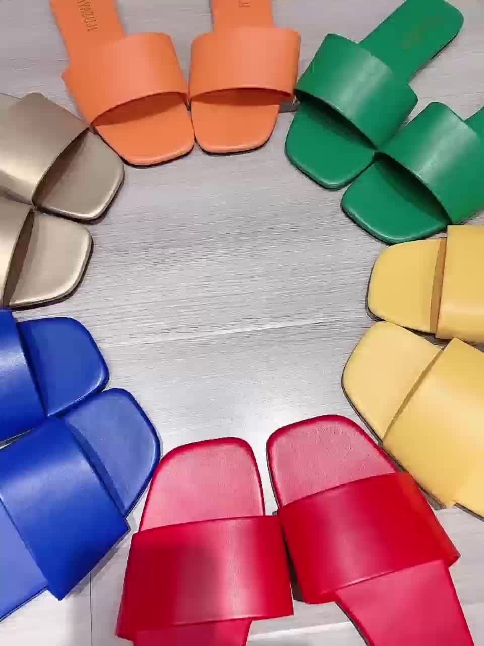 Women's Colorful Slide Sandals - Fashionable Open-Toe Flats with Ankle Strap, Faux Cover Upper & Rubber Sole, Casual Summer Shoes in Red, Green, Yellow, Blue, Brown, Black, White, Summer Footwear | Fashionable Flats | Durable