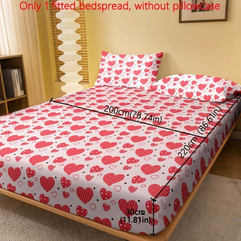 1pc Brushed Fitted Sheet, Soft Comfortable Heart Print Bedding Fitted Sheet, For Bedroom, Guest Room, With Deep Pocket, Fitted Bed Sheet Only, Without Pillowcase