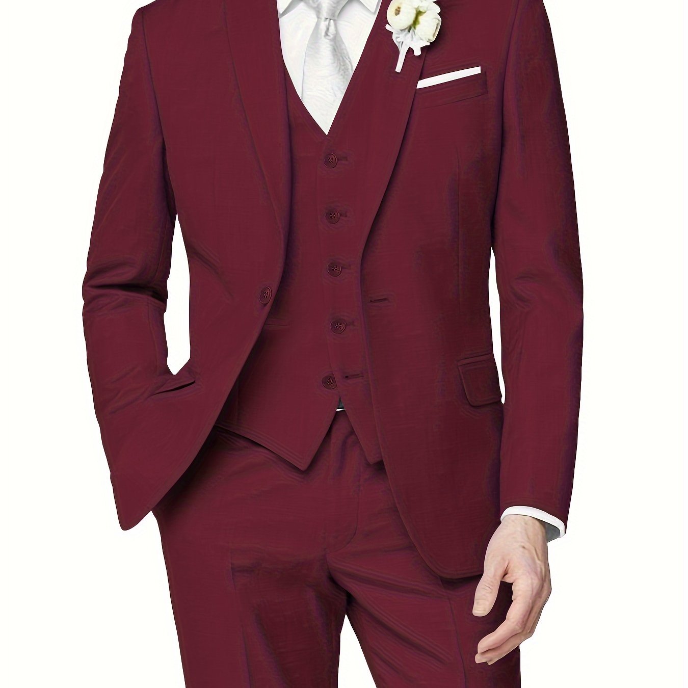 3-Piece Formal Suit Set - Classic One-Button Jacket, Single-Breasted Vest, and Fitted Pants for Business Dinners, Weddings, and Parties - High-Quality Fabric, Comfortable Fit, and Versatile Style