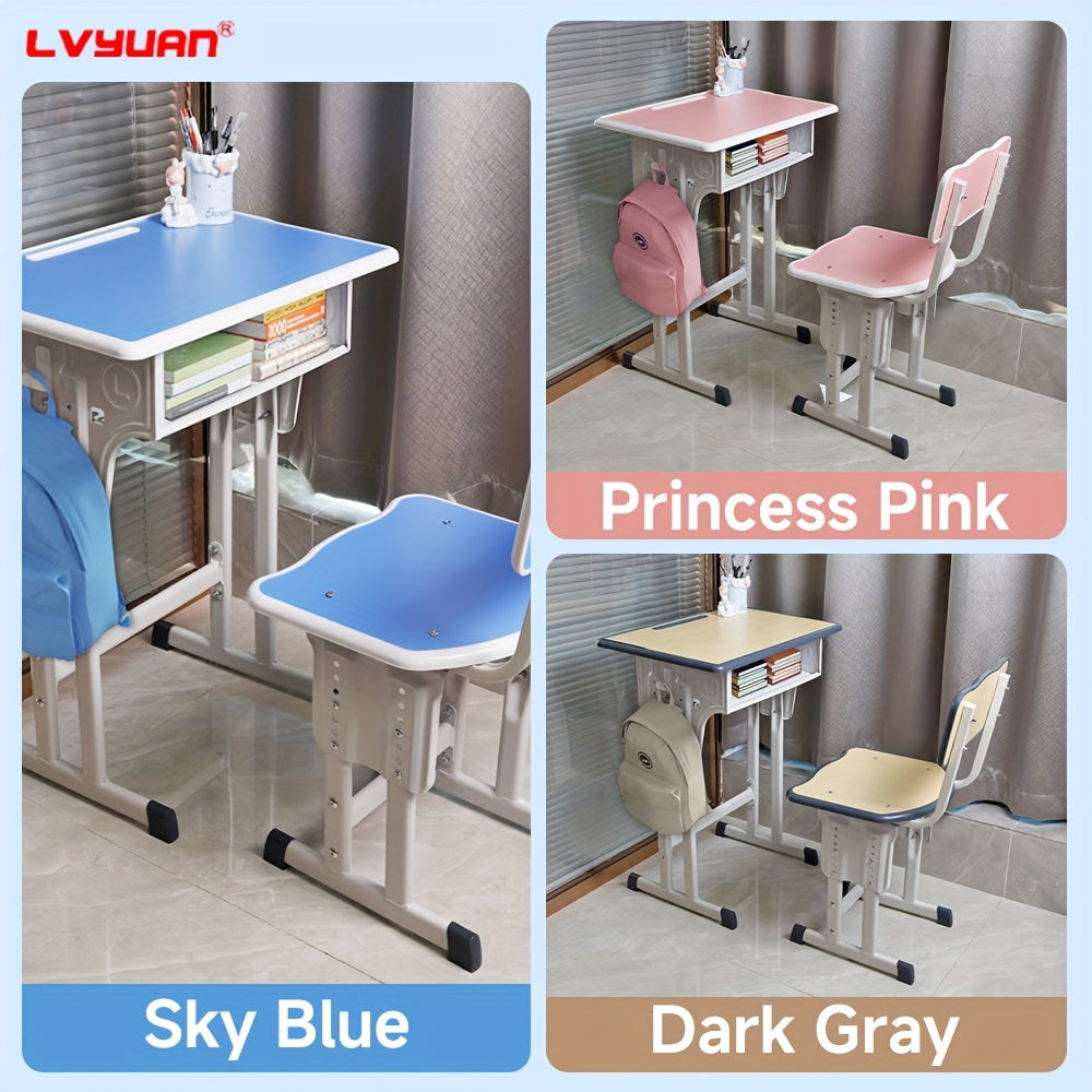 High-quality Children's Table And Chair Set, Height-adjustable Children's Study Table And Chair Set, Ergonomic, Suitable For Children Aged 3-18 Years, Primary School Pupils And Teenagers, Grey, Blue And Pink Colours Available