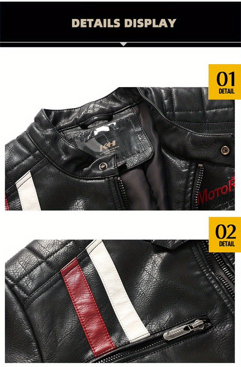 Men's Racing Suit Color-Blocking Jacket Motorcycle PU Jacket