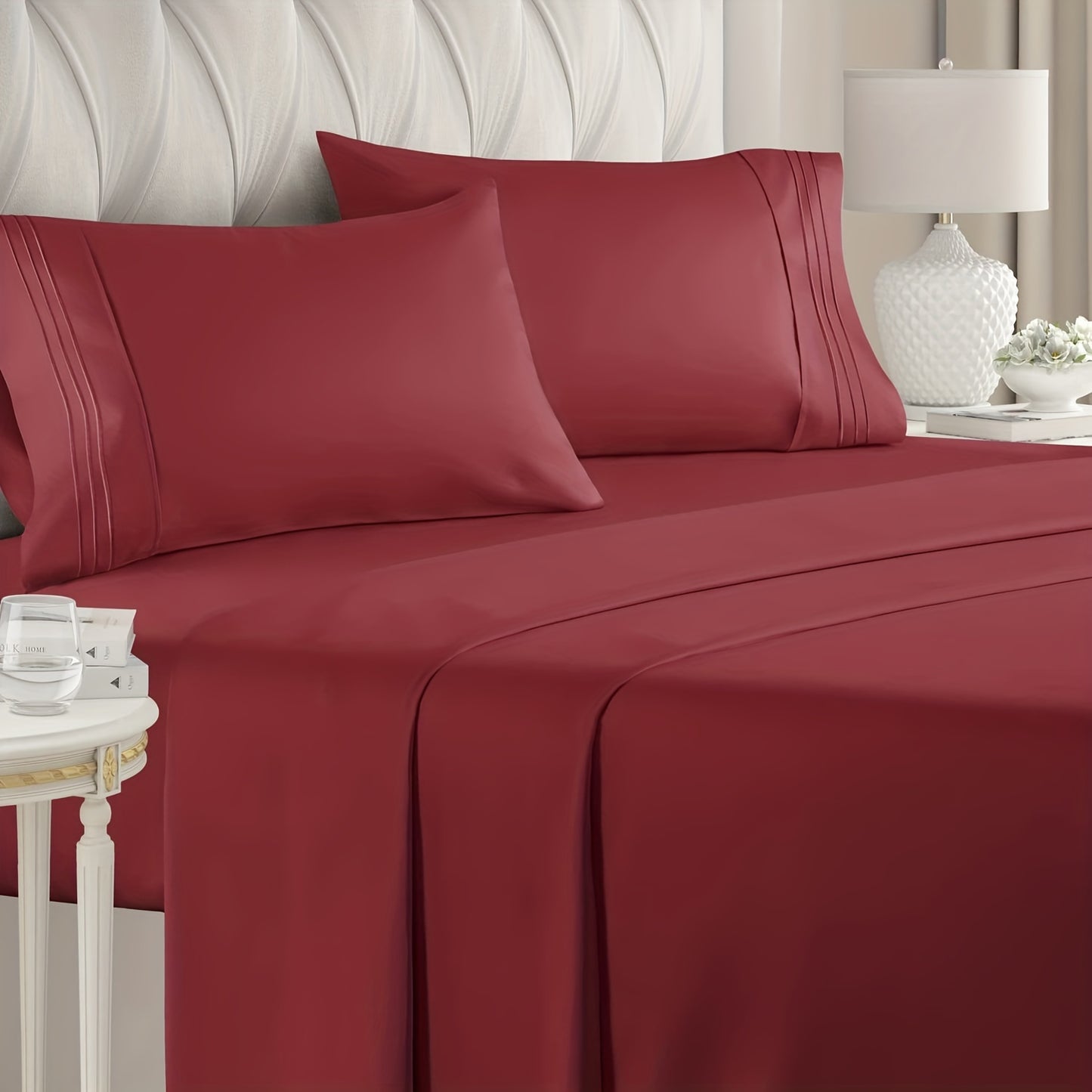 Luxury 4-Piece Bed Sheet Set with Deep Pockets - 100% Polyester Solid Color, Includes 1 Flat Sheet, 1 Fitted Sheet, and 2 Pillowcases - Machine Washable, Sanded Craftsmanship, All-Season Comfort