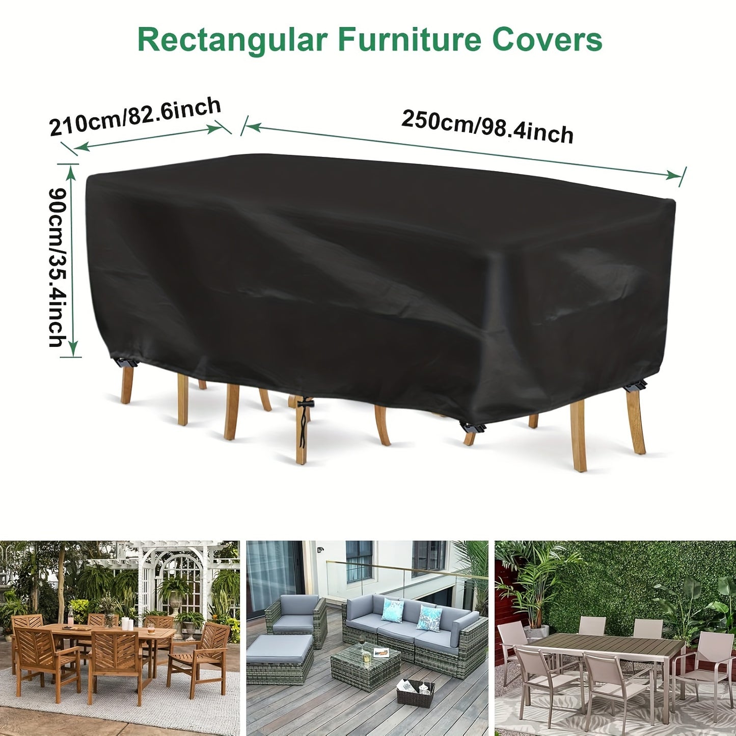 Rectangular Patio Furniture Cover Set, Waterproof Polyester Oxford Fabric, Anti-UV Protection with Secure Tie Fasteners and Windproof Buckles, Outdoor Table and Chair Protection