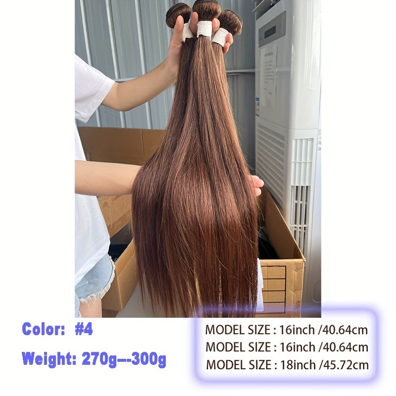 Brown Bunches Of Human Hair, Light Brown Straight Hair Bunches, 3 Brazilian Straight Hair Bunches, 100% Human Hair, Women'S Hair Extension