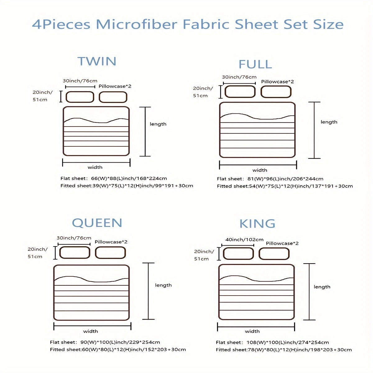 Luxury 4-Piece Bed Sheet Set with Deep Pockets - 100% Polyester Solid Color, Includes 1 Flat Sheet, 1 Fitted Sheet, and 2 Pillowcases - Machine Washable, Sanded Craftsmanship, All-Season Comfort