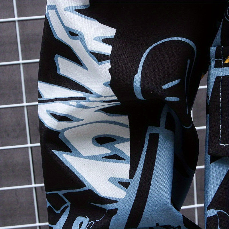 Spring And Autumn Men's Fashion Graffiti Mid Length Windbreaker Popular Hooded And Handsome Men's Jacket Popular Versatile Men's And Women's Same Windbreaker Jacket