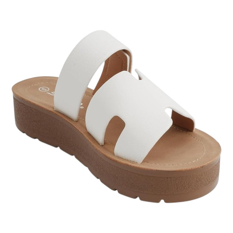 Women Open Round Toe Double Strap Slide On Sandal