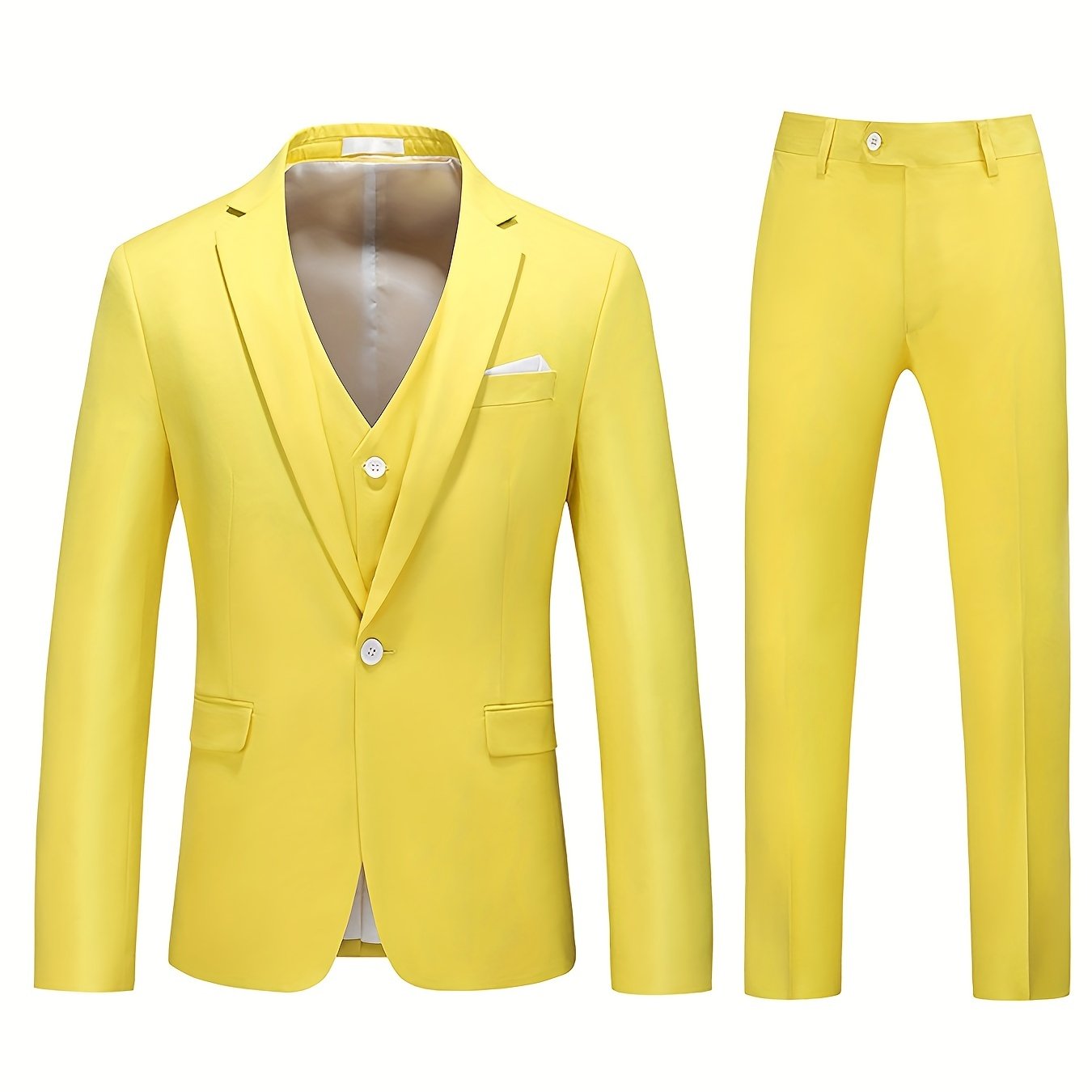 Impeccable Mens 3-Piece Suit Set - Sharp One-Button Jacket, Elegant Vest & Pants - Perfect for Business Dinners & Wedding Parties - Stylish Formal Wear