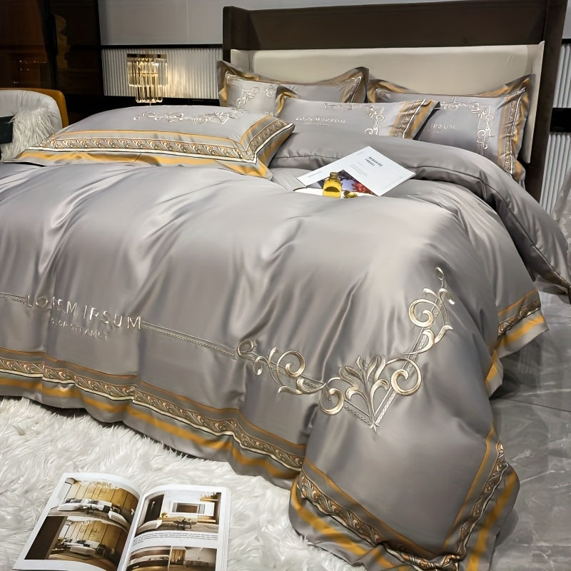 Luxurious European-style Brushed Four-piece Set Of Bedding For Autumn And Winter, With A Palace-style Duvet Cover, Bed Sheet, And Pillowcases.