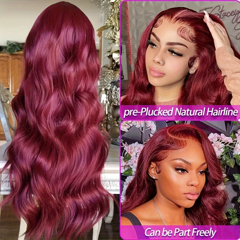 COLASS 14A 200% Density 30 Inch 99j Burgundy Lace Front Wigs Human Hair 13x4 99j Body Wave Lace Front Wigs Human Hair Wine Red Colored Pre Plucked Glueless HD Lace Frontal Wigs For Women.