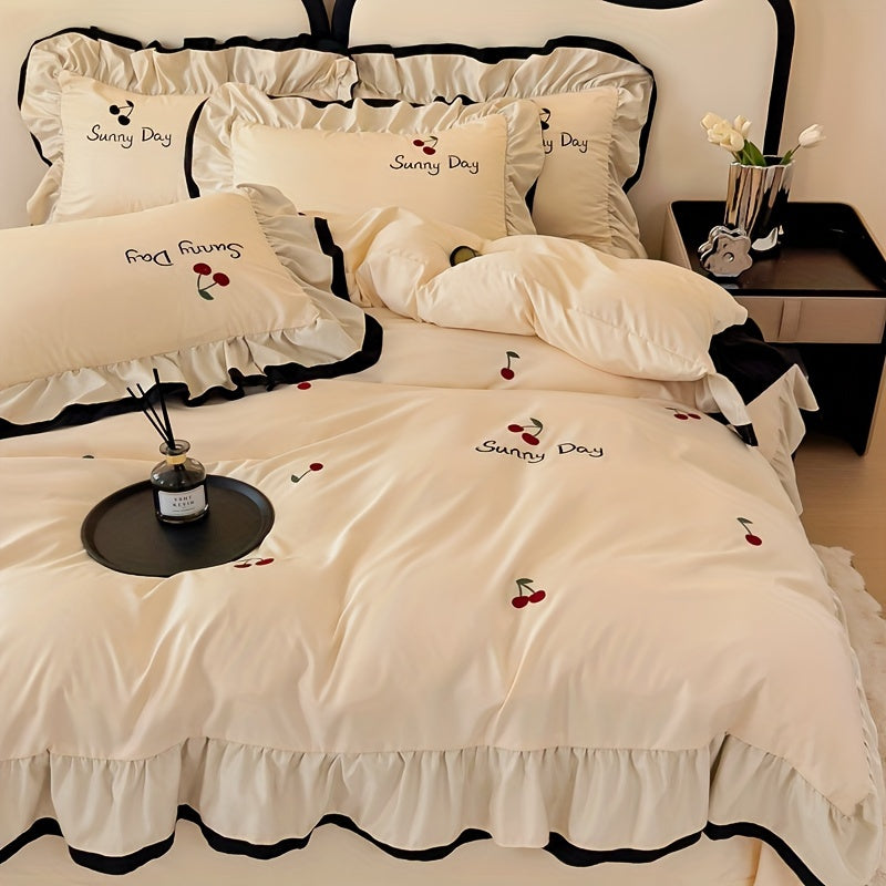 Light Luxury High-end Jacquard Embroidered Lace Four Piece Bedding Set, Suitable For Weddings And All Seasons, Including One Duvet Cover, One Bed Sheet, Two Pillowcases, Without A Core
