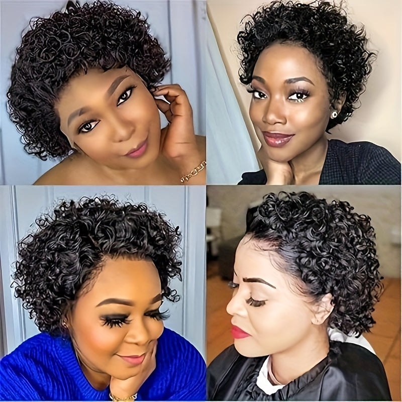 Brazilian Pixie Cut Wig Human Hair 13X1 Short Curly Lace Front Wigs Human Hair Short Curly Wigs For Women Human Hair (6inch 1B#)
