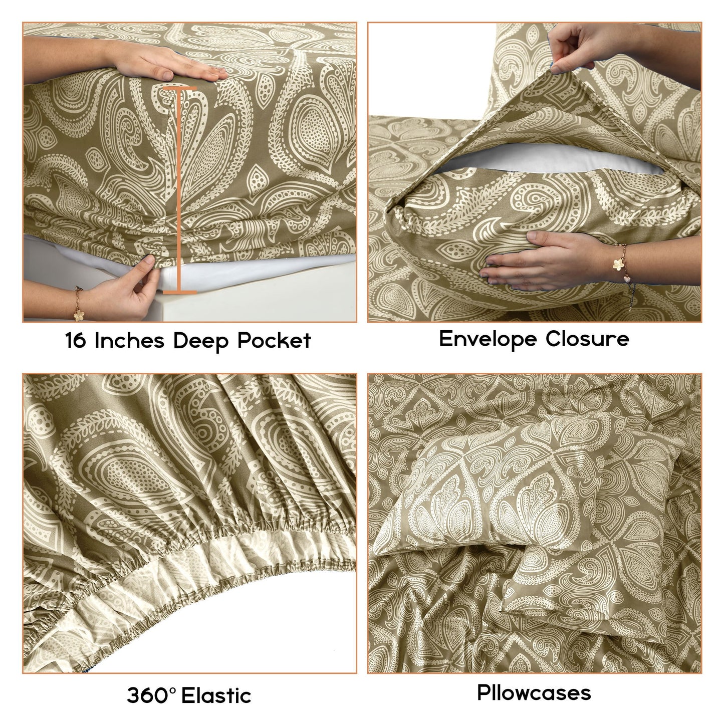 Lux Decor 6 Pieces Paisley Bed Sheet, Breathable Hotel Style Sheets, Microfiber Sheets Deep Pockets, Easy-Fit, Soft & Wrinkle Free Oeko-Tex Cooling Bed Sheets