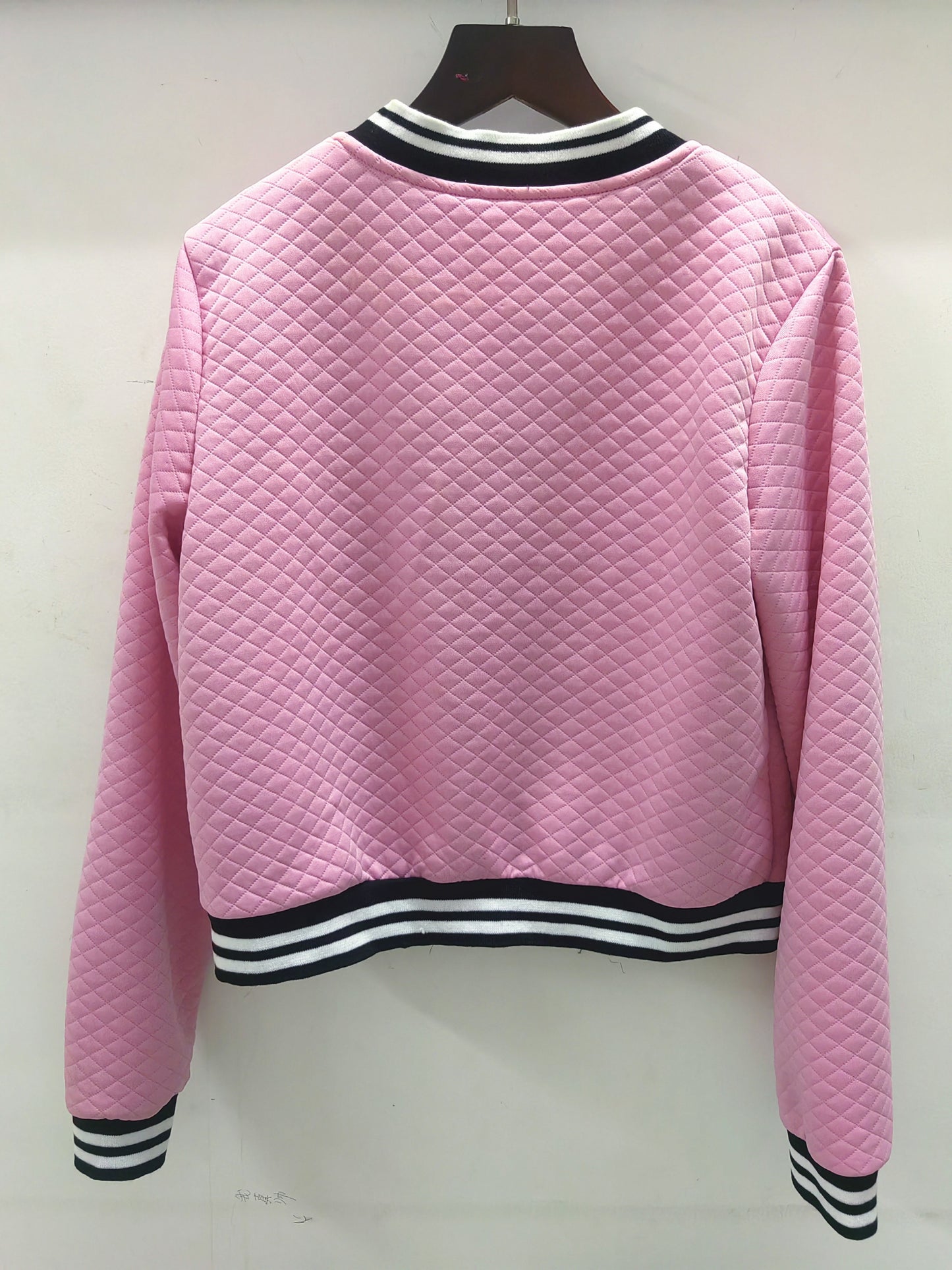 Women's Spring/Fall Bomber Jacket – Casual Contrast Zip, Durable Knit, Chic Solid Color, Easy-Care Style