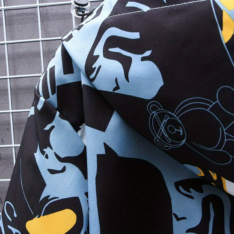 Spring And Autumn Men's Fashion Graffiti Mid Length Windbreaker Popular Hooded And Handsome Men's Jacket Popular Versatile Men's And Women's Same Windbreaker Jacket