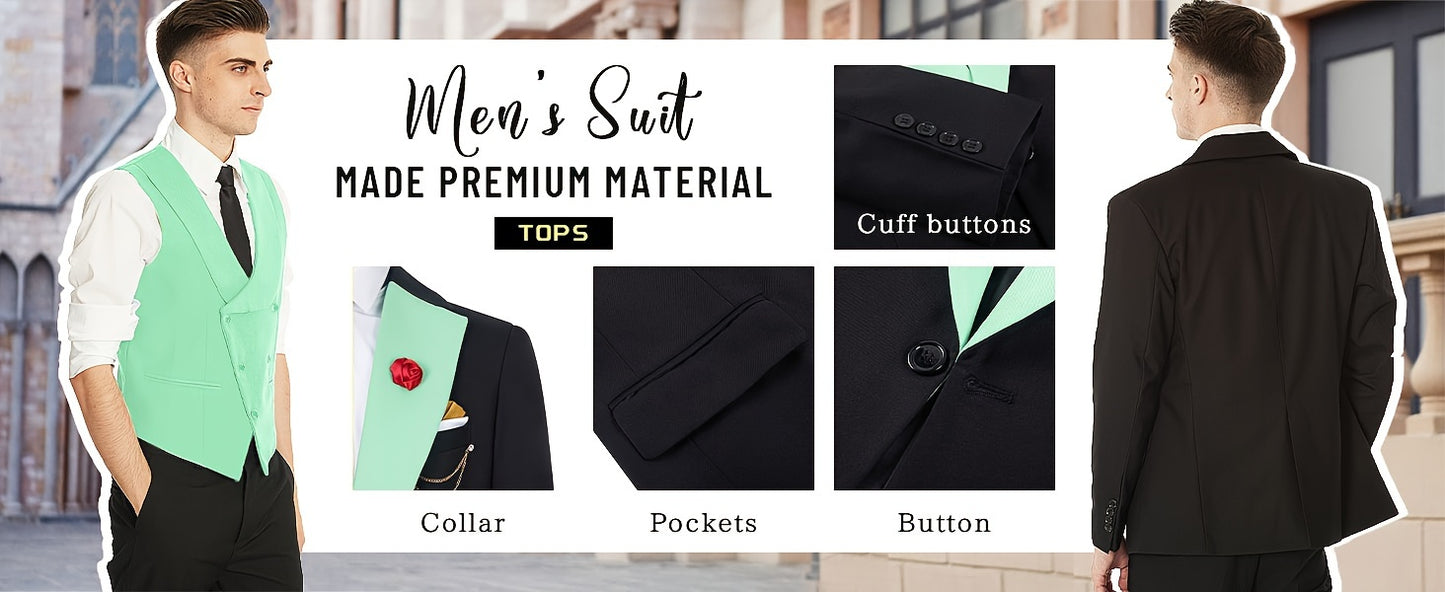 Premium Mens 3-Piece Suit Set - Stylish One-Button Jacket, Elegant Vest & Pants - Perfect for Business Dinners & Wedding Parties - Classic Fit, Comfortable, and Versatile