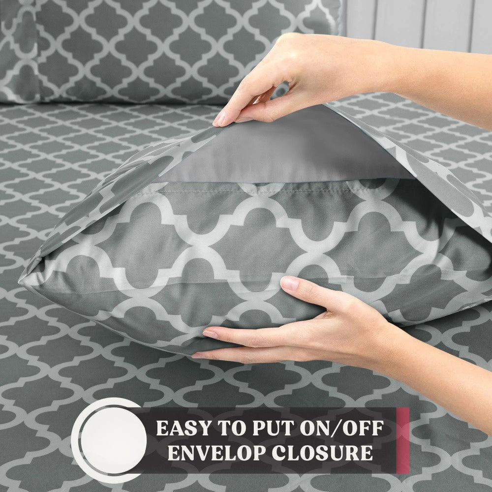 Luxurious Queen Size Bed Sheet Set - 4pcs Microfiber with Deep Pockets, Includes Flat Sheet & Pillowcases - Soft, Breathable Gray & White Striped Design for All Seasons