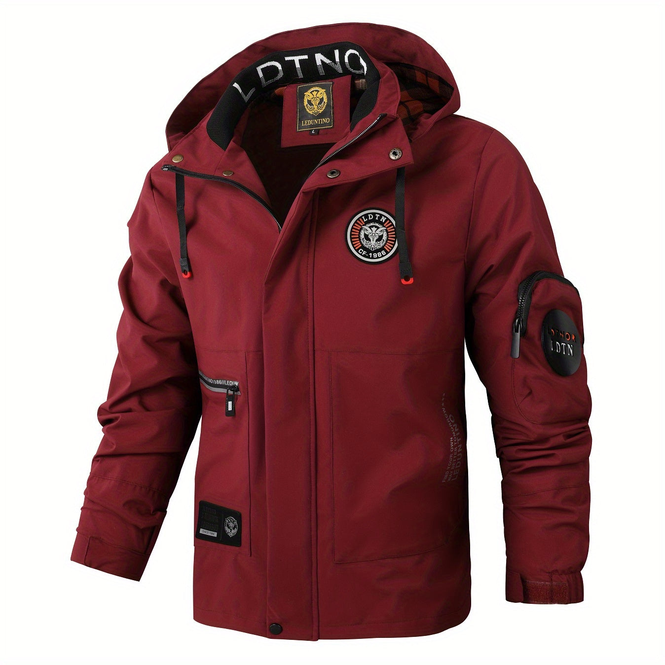 Mens Waterproof Zipper Pocket Hoodie Jacket - Stylish Drawstring Hood, Stretchy Comfort, Water-Repellent for Spring & Fall Outdoors