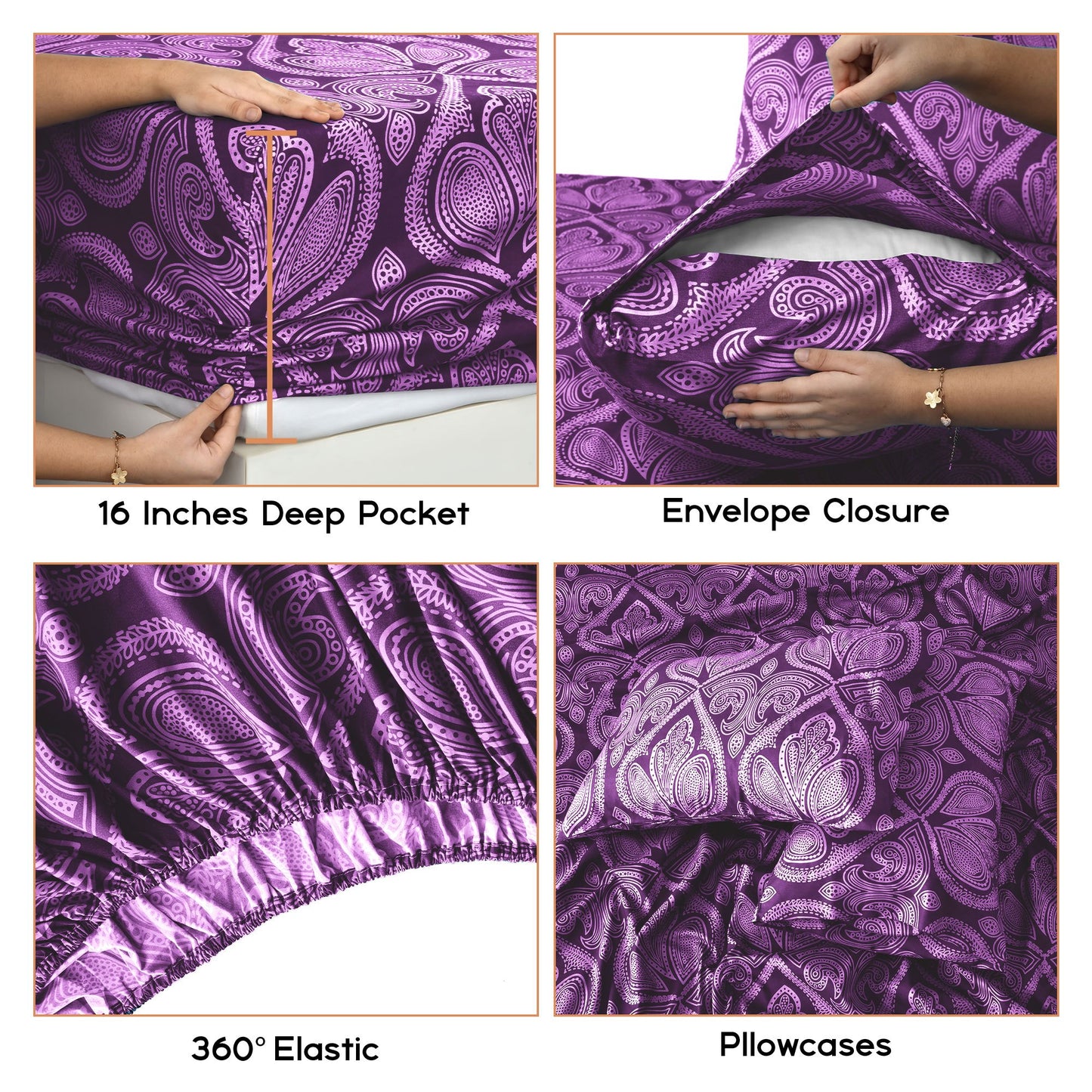 Lux Decor 6 Pieces Paisley Bed Sheet, Breathable Hotel Style Sheets, Microfiber Sheets Deep Pockets, Easy-Fit, Soft & Wrinkle Free Oeko-Tex Cooling Bed Sheets