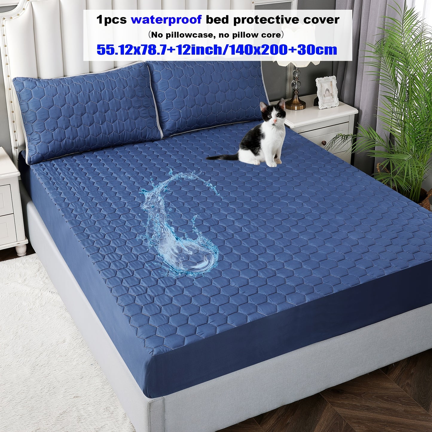 1pc Deluxe Waterproof Three-Layer Thickened Fitted Bed Sheet - Breathable, Non-Slip, Reversible, Machine Washable, All-Season Mattress Protector - Perfect for Hotel Guest Room, Dorm, Deep Pocket Mattress, Eid al-Adha Gift Ide