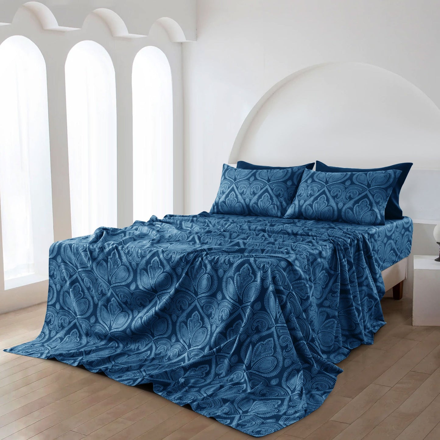 Lux Decor 6 Pieces Paisley Bed Sheet, Breathable Hotel Style Sheets, Microfiber Sheets Deep Pockets, Easy-Fit, Soft & Wrinkle Free Oeko-Tex Cooling Bed Sheets